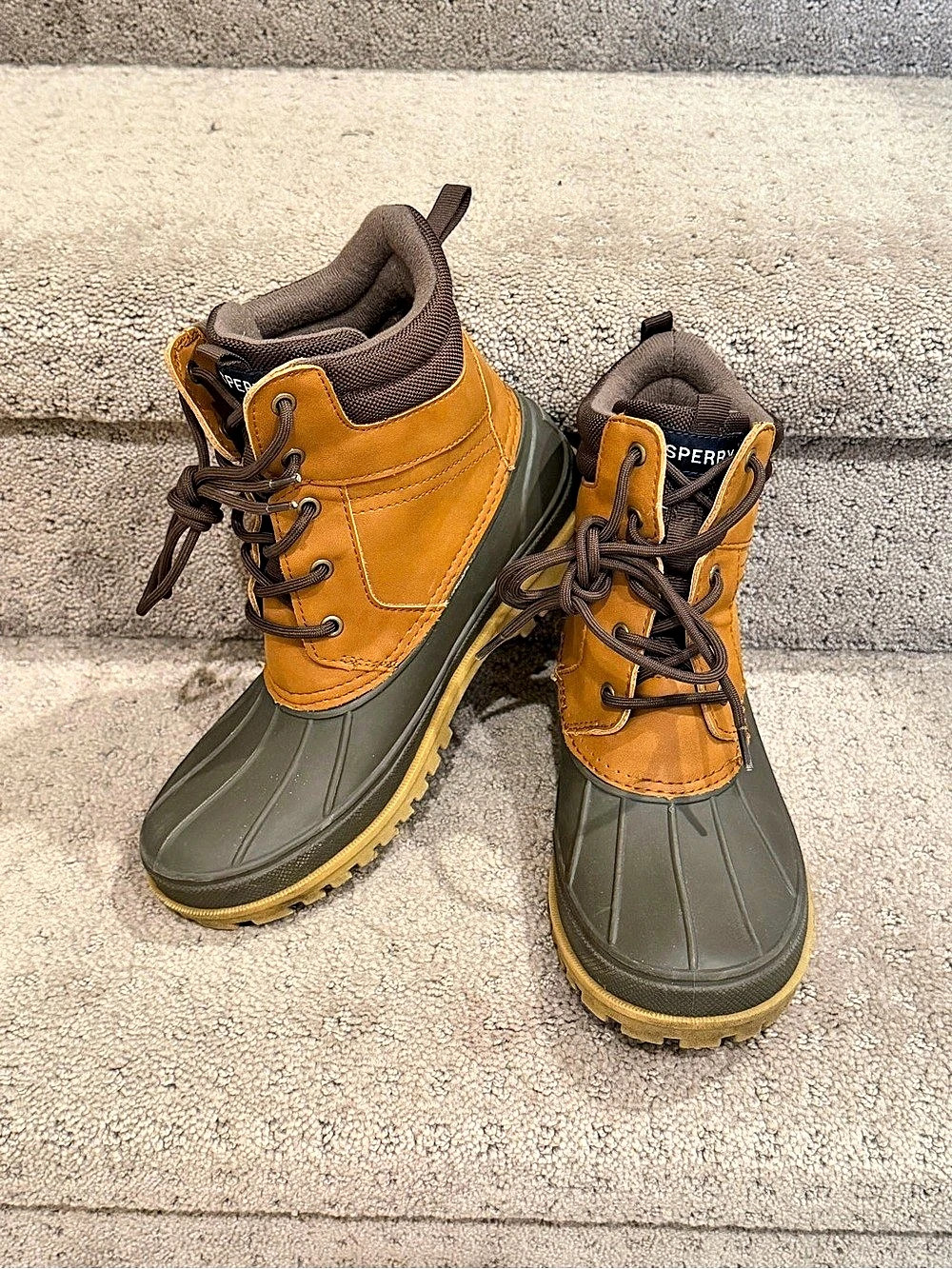 Sperry Cold Weather Duck Boots Brown & Green - US Youth size 5